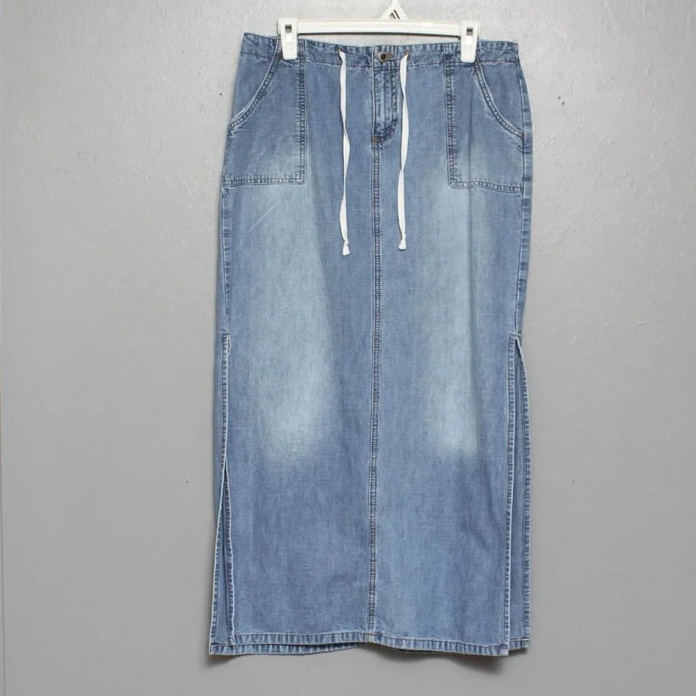 Vintage Carolina Blues 90s Y2K low rise maxi denim skirt